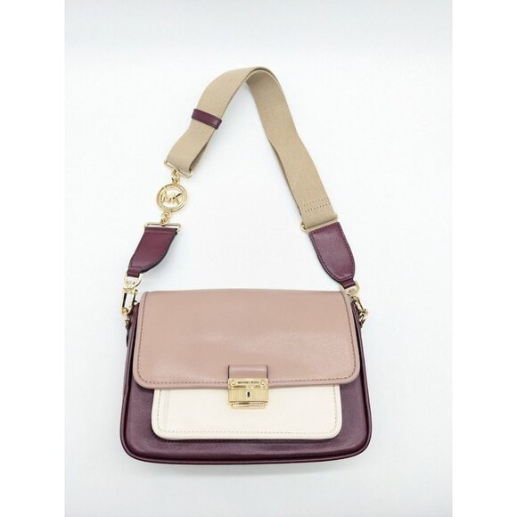 MICHAEL KORS Bradshaw leather women's crossbody messenger bag -BERRY MULTI - Picture 8 of 13